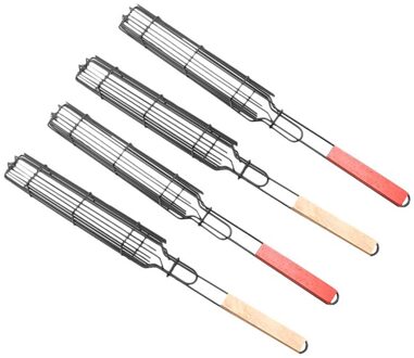 Kabob Grillen Mand Herbruikbare Duurzaam Anti-Corrosie Houten Handvat Barbecue Tool Grill Mand Grill Netto Voor Co-Werknemer