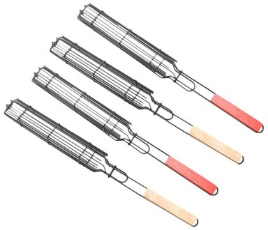 Kabob Grillen Mand Herbruikbare Duurzaam Anti-Corrosie Houten Handvat Barbecue Tool Grill Mand Grill Netto Voor Co-Werknemer