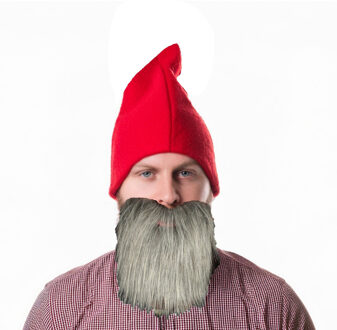 Kabouter/dwerg verkleed set - rode kaboutermuts met grijze lange baard - polyester - volwassenen
