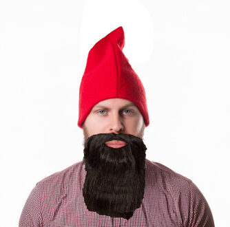 Kabouter/dwerg verkleed set - rode kaboutermuts met zwarte lange baard - polyester - volwassenen