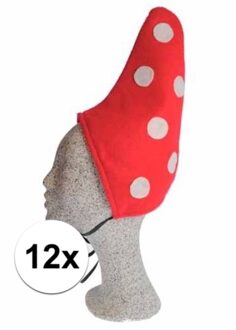 Kabouter kinder mutsen - 12x - verkleed hoeden - rood/witte stippen