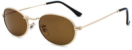 Kachawoo Ovale Zonnebril Voor Mannen Kleine Metalen Frame Zwart Rood Roze Retro Zonnebril Vrouwen Jaar goud met bruin