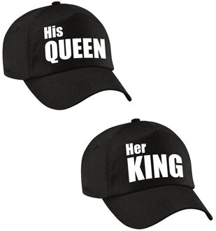 Kadopetten Her King en His Queen zwart met witte letters voor koppels / bruidspaar / echtpaar volwassenen - Verkleedhoof