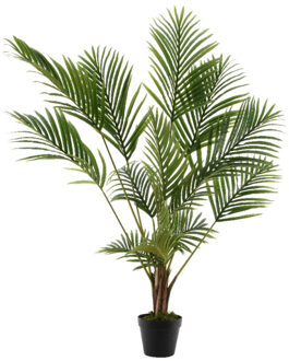 Kaemingk Grote kunstplant Areca/goudpalm - H125 cm - in zwarte plastic pot - kunstplanten Groen