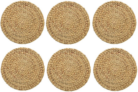 Kaemingk Placemat - 6x - naturel bruin - D35 cm - rotan gevlochten - rond - onderlegger - tafeldecoratie