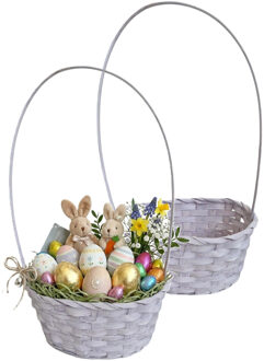 Kaemingk Rieten mandje met hengsel - 2x - lila paars - D20 x H38 cm - paasmandje