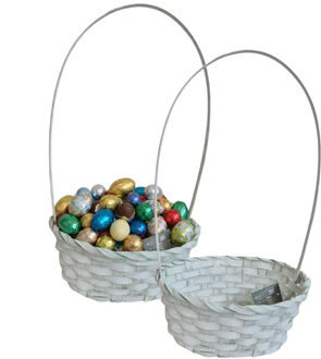 Kaemingk Rieten mandje met hengsel - 2x - mintgroen - D20 x H38 cm - paasmandje
