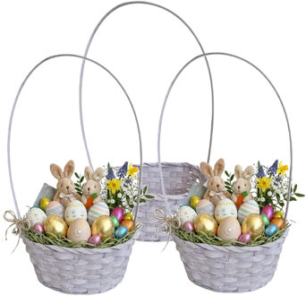 Kaemingk Rieten mandje met hengsel - 3x - lila paars - D20 x H38 cm - paasmandje