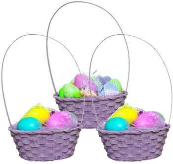 Kaemingk Rieten mandje met hengsel - 3x - paars - D20 x H38 cm - paasmandje