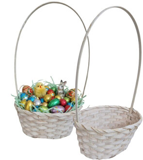 Kaemingk Rieten mandje met hengsel - 4x - geel - D20 x H38 cm - paasmandje