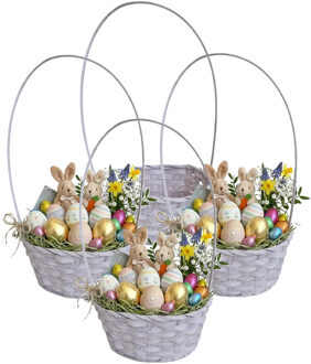 Kaemingk Rieten mandje met hengsel - 4x - lila paars - D20 x H38 cm - paasmandje