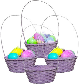 Kaemingk Rieten mandje met hengsel - 4x - paars - D20 x H38 cm - paasmandje