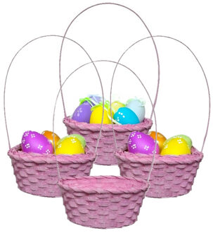 Kaemingk Rieten mandje met hengsel - 4x - roze - D20 x H38 cm - paasmandje