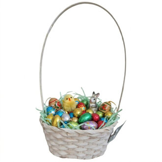 Kaemingk Rieten mandje met hengsel - geel - D20 x H38 cm - paasmandje