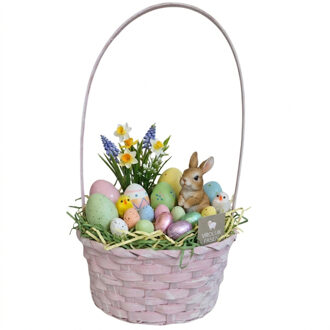 Kaemingk Rieten mandje met hengsel - lichtroze - D20 x H38 cm - paasmandje