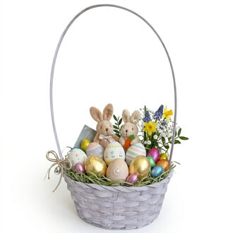 Kaemingk Rieten mandje met hengsel - lila paars - D20 x H38 cm - paasmandje