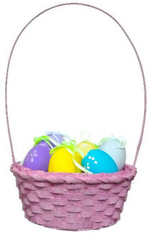 Kaemingk Rieten mandje met hengsel - roze - D20 x H38 cm - paasmandje