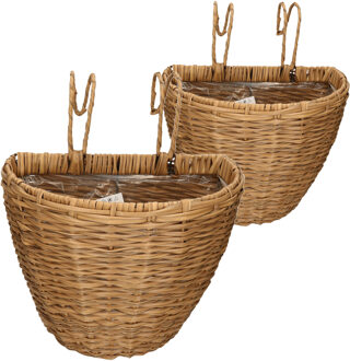 Kaemingk Set van 2x stuks balkonmanden/plantenmanden/plantenbakken bruin rotan 42 en 38 cm - Plantenbakken