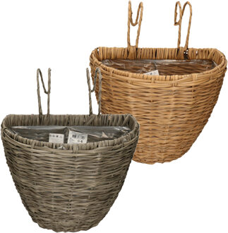 Kaemingk Set van 2x stuks balkonmanden/plantenmanden/plantenbakken grijs en bruin rotan 42 cm