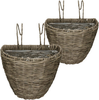 Kaemingk Set van 2x stuks balkonmanden/plantenmanden/plantenbakken grijs rotan 42 en 38 cm - Plantenbakken