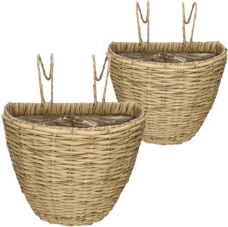 Kaemingk Set van 2x stuks balkonmanden/plantenmanden/plantenbakken lichtbruin rotan 42 en 38 cm - Plantenbakken