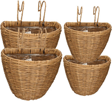 Kaemingk Set van 4x stuks balkonmanden/plantenmanden/plantenbakken bruin rotan 42 en 38 cm - Plantenbakken