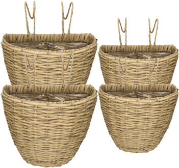 Kaemingk Set van 4x stuks balkonmanden/plantenmanden/plantenbakken lichtbruin rotan 42 en 38 cm - Plantenbakken