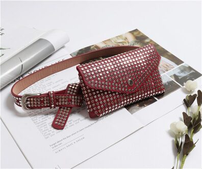 KAFVNIE modus Klinknagels Luxe Fanny Pack Size Pack Vrouwen Taille Bag Phone Pouch Pouch Lederen Riem Tas 1542 rood