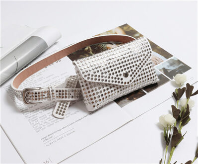 KAFVNIE modus Klinknagels Luxe Fanny Pack Size Pack Vrouwen Taille Bag Phone Pouch Pouch Lederen Riem Tas 1542 wit