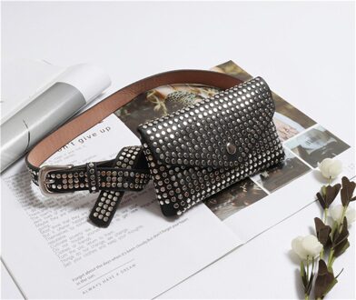 KAFVNIE modus Klinknagels Luxe Fanny Pack Size Pack Vrouwen Taille Bag Phone Pouch Pouch Lederen Riem Tas 1542 zwart