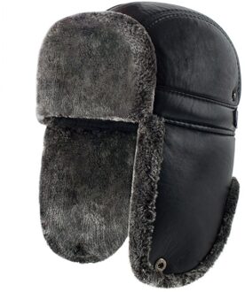 Kagenmo Mode Leisure Zonnehoed Outdoor Keep Warm Winter Mannen Hoed Dikke Bont Lederen Baseball Cap Gehoorbescherming Bomber Cap Black2