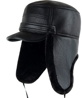 Kagenmo Mode Leisure Zonnehoed Outdoor Keep Warm Winter Mannen Hoed Dikke Bont Lederen Baseball Cap Gehoorbescherming Bomber Cap Black4
