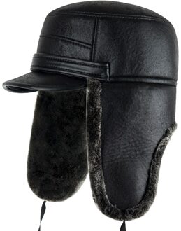 Kagenmo Mode Leisure Zonnehoed Outdoor Keep Warm Winter Mannen Hoed Dikke Bont Lederen Baseball Cap Gehoorbescherming Bomber Cap zwart 1