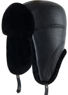 Kagenmo Mode Leisure Zonnehoed Outdoor Keep Warm Winter Mannen Hoed Dikke Bont Lederen Baseball Cap Gehoorbescherming Bomber Cap zwart 3