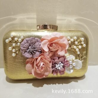 Kaiweili Bloem Cheongsam Avondtasje Banket Tas Jurk Handtas Schouder Keten Diagonaal Tas Handgemaakte Bloem Zak Goud