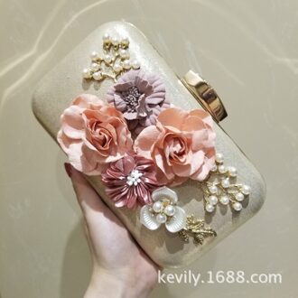 Kaiweili Bloem Cheongsam Avondtasje Banket Tas Jurk Handtas Schouder Keten Diagonaal Tas Handgemaakte Bloem Zak licht goud