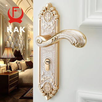 KAK European style Mute Room Door Lock Handle Fashion Interior Door Knobs Lock Luxurious Anti-theft Gate Lock Furniture Hardware