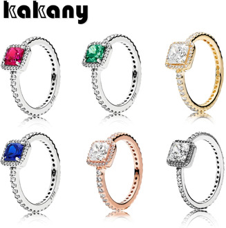Kakany S925 Sterling Silver Classic Rose Gold Timeless Elegant Ring Transparent Cz Original High Quality 1:1 Fashion Jewelry Diy