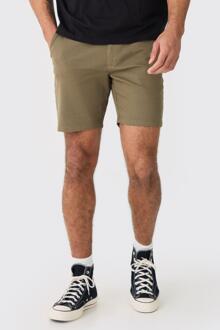 Kaki Skinny Fit Chino Shorts Met Tailleband, Khaki - XL