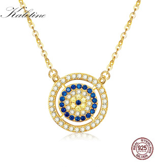Kaletine Fashion 925 Sterling Silver Necklace Women Round Blue Stone Evil Eye Necklace Choker Gold Chain Gothic Jewelry