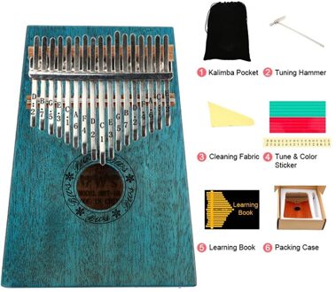 Kalimba 17 Sleutel Draagbare Duim Vinger Piano Mahonie Muziekinstrumenten Calimba Mbira Voor Kind Volwassen Beginner Kalimba blauw
