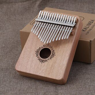 Kalimba 17 Toetsen Thumb Piano Massief Hout Mahonie Mbira Body Muziekinstrumenten Calimba Piano Creatieve Muziekdoos houtkleur bloem