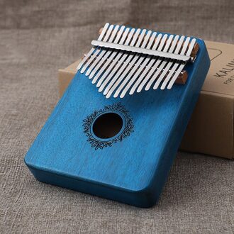 Kalimba 17 Toetsen Thumb Piano Massief Hout Mahonie Mbira Body Muziekinstrumenten Calimba Piano Creatieve Muziekdoos koninklijk blauw bloem