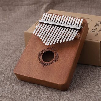 Kalimba 17 Toetsen Thumb Piano Massief Hout Mahonie Mbira Body Muziekinstrumenten Calimba Piano Creatieve Muziekdoos Retro kleur bloem