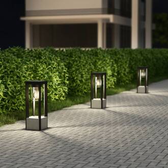 Kalisa sokkellamp, E27, IP44, 42 cm, grijs, metaal donkergrijs (RAL 840-M), helder