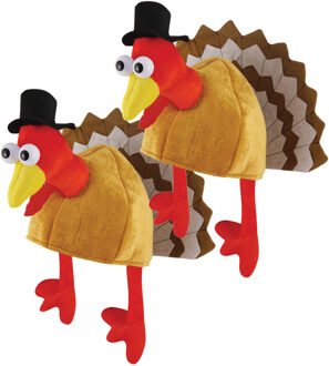 Kalkoen mutsen - 2x st - 28cm x 45cm - voor volwassenen - kerstmuts