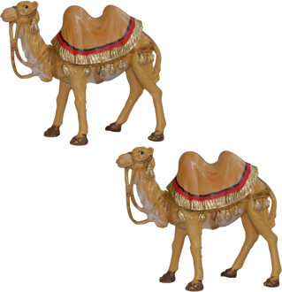Kamelen beeldje - 2x - 13 cm - dierenbeeldjes - kunststof - miniatuur - kerststal kameel