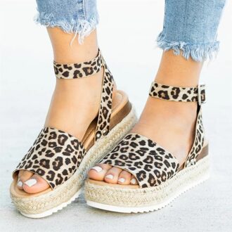 Kancoold Sandalen Vrouwen Casual Leopard Hennep Peep Toe Platforms Wiggen Sandalen Gesp Retro Vrouwelijke Zomer 39