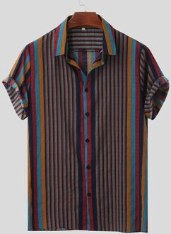 Kancoold Shirt Mannen Kleurrijke Streep Zomer Korte Mouw Knoppen Hawaiian Casual Camisa Masculina Losse Blouse Shirts Voor Mannen XL