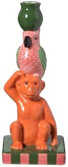 Kandelaar aap en vogel - multikleur - 25.8 cm